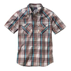 VTG Patagonia Mens M Organic Cotton Plaid Short Sleeve Shirt 3 Trees *flaws*